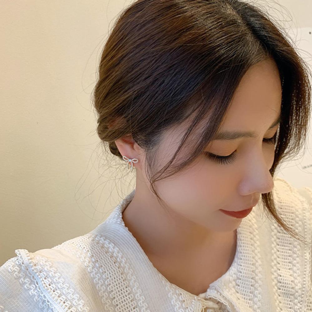 VANES1 Đôi Bông Tai Dáng Rơi Họa Tiết Nơ Thời Trang Cho Nữ