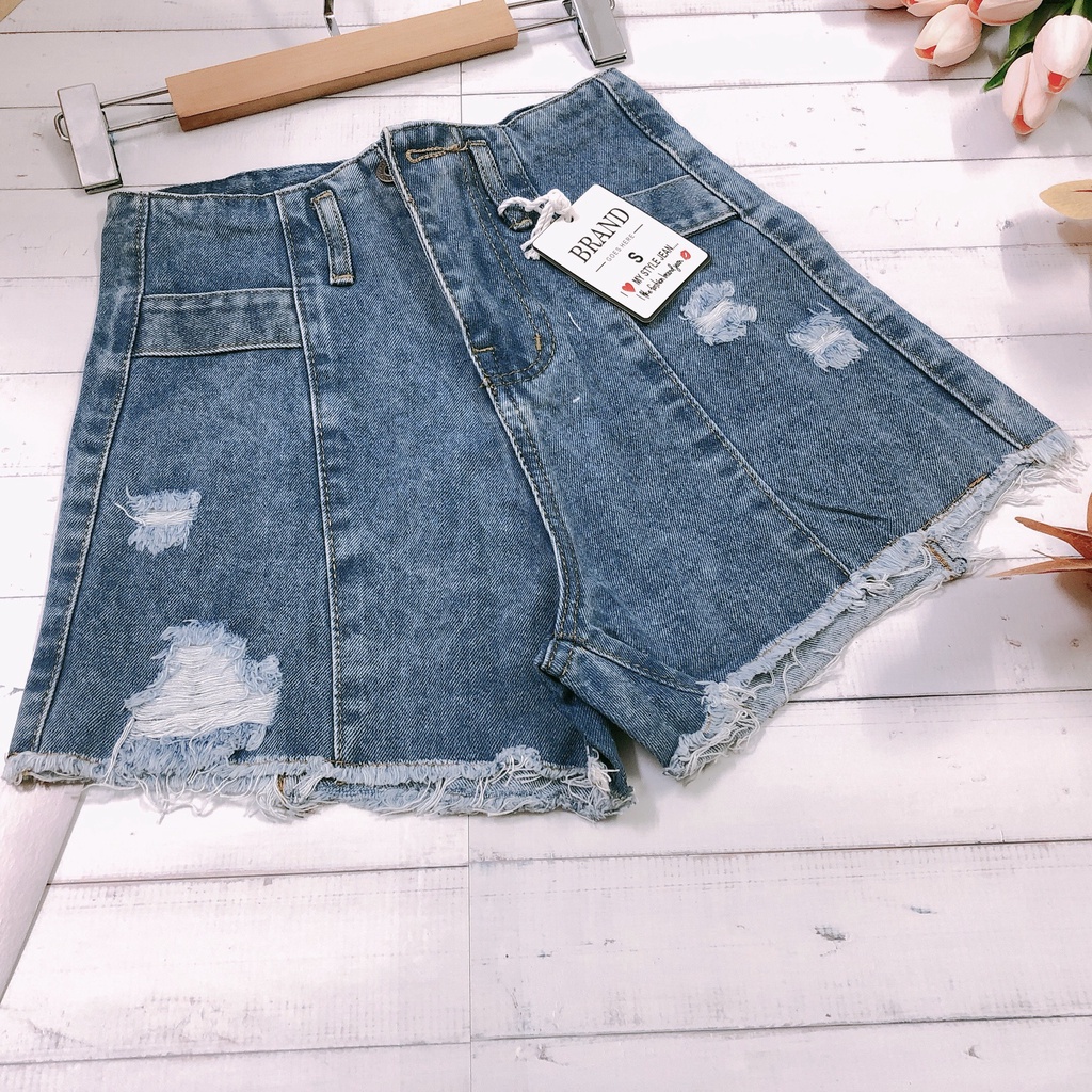 Quần short jean nữ JohnsonLi, lưng cao phối rách denim cotton, rin ngắn phối rách JL 01 | BigBuy360 - bigbuy360.vn