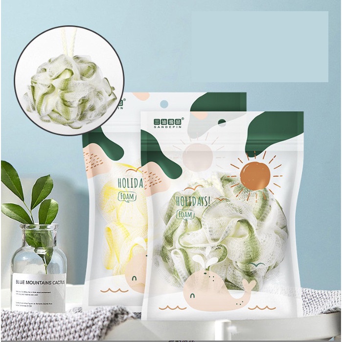 Bông tắm tròn tạo bọt tông màu vàng chanh cao cấp BAG U BONGTAM239