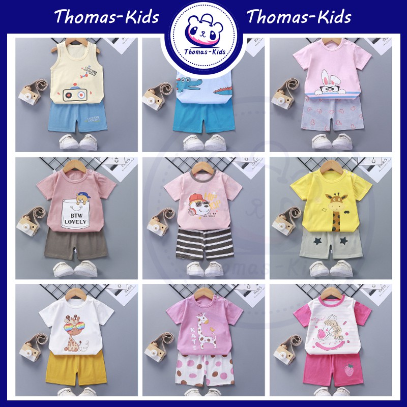 Bộ Đồ Cotton In Họa Tiết Động Vật Vui Nhộn Thời Trang Cho Bé Trai Gái 1-5 Tuổi