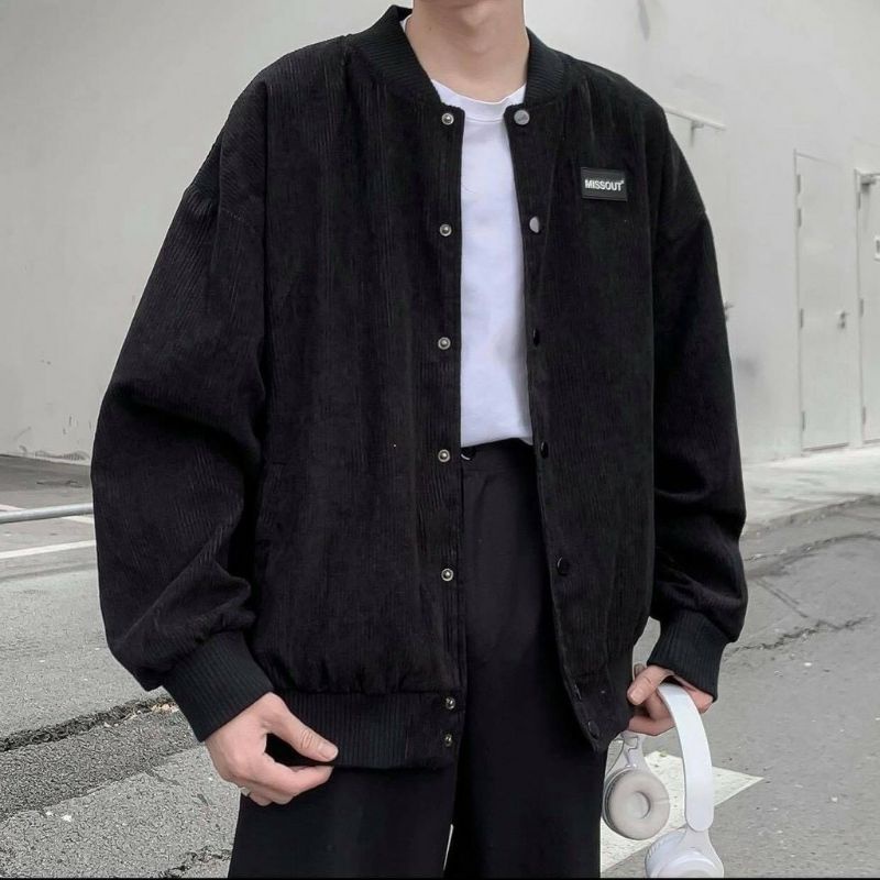 Áo khoác Bomber Jacket nhung gân form rộng