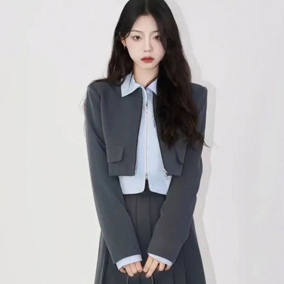 Set Áo Sơ Mi Cổ Bẻ Phối Chân Váy Thời Trang Phong Cách Phương Tây Thanh Lịch Cho Nữ