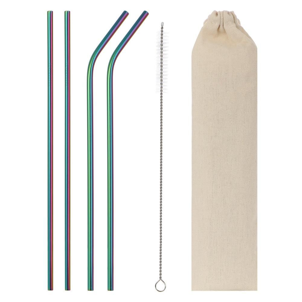 Set 4/6/8 Ống Hút Bằng Thép Không Gỉ Có Thể Tái Sử Dụng Kèm Cọ Vệ Sinh