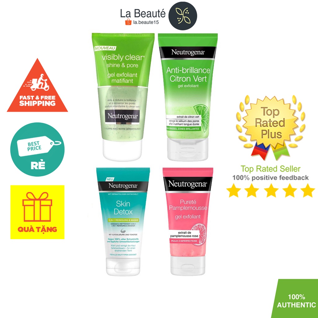 Sữa Rửa Mặt Neutrogena Đủ Loại - Shine & Pore Masque, Tẩy Da Chết, Skin Detox Masque, Visibly Clear Gel [150ml]