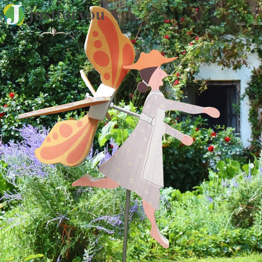Justforyou2 Wooden Windmill Clown Garden Outdoor Statue Wind Spinner Decoration Crafts