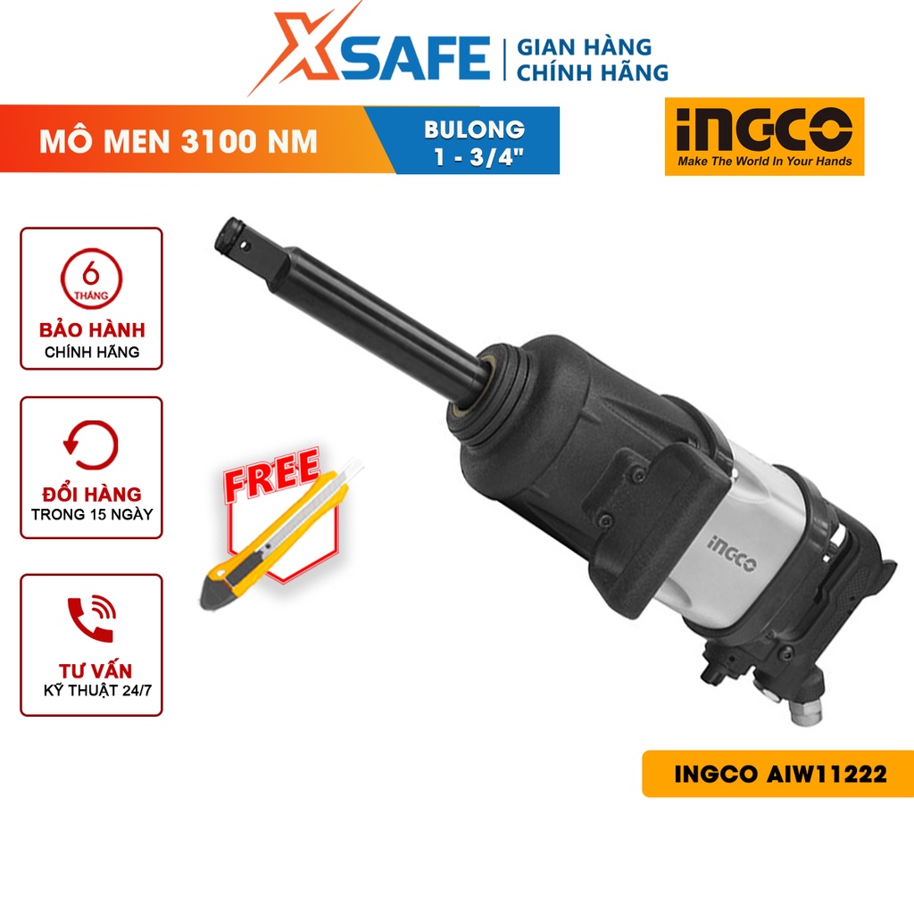 Máy siết bulong khí nén 25mm (1&quot;) INGCO AIW11222 -Đầu vặn vuông 25mm(1''), lượng khí tiêu thụ 1019l/min, tốc độ 3600rpm