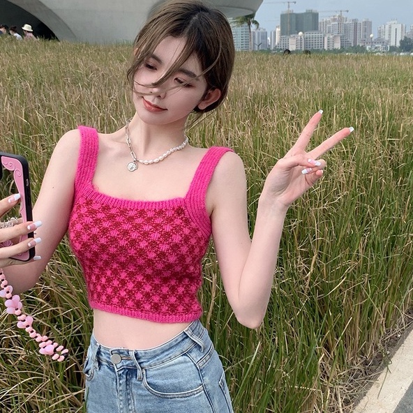 Áo croptop ZHELIHANGFEI hai dây dệt kim thời trang quyến rũ dành cho nữ