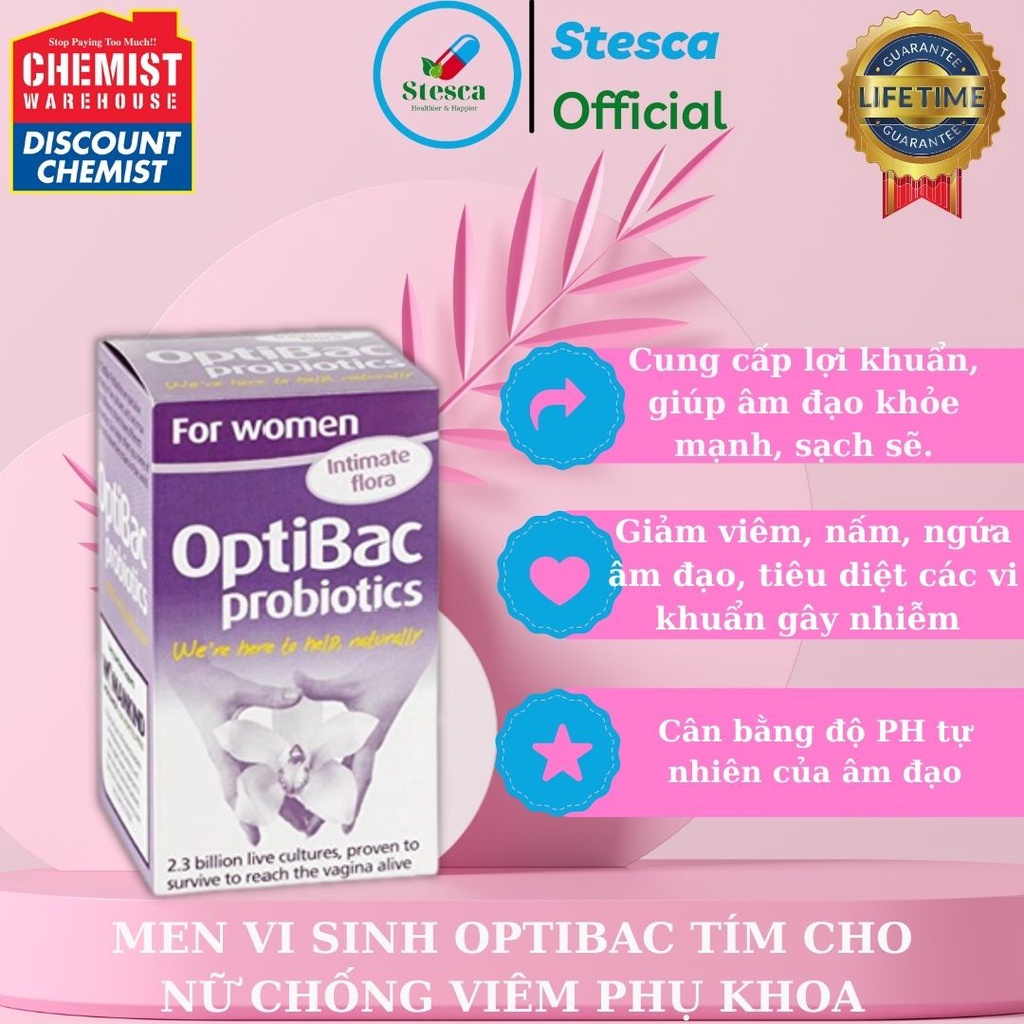 Men vi sinh Optibac tím Optibac Probiotics For Women, UK Anh Quốc 30v