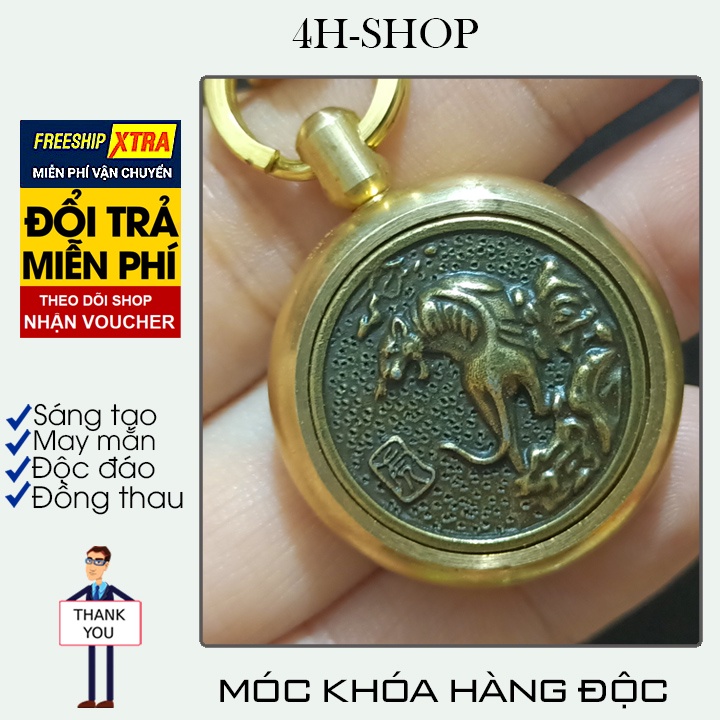 Móc khóa đồng thau xu cọp rồng mang lại nhiều may mắn phúc lộc phong cách độc lạ.