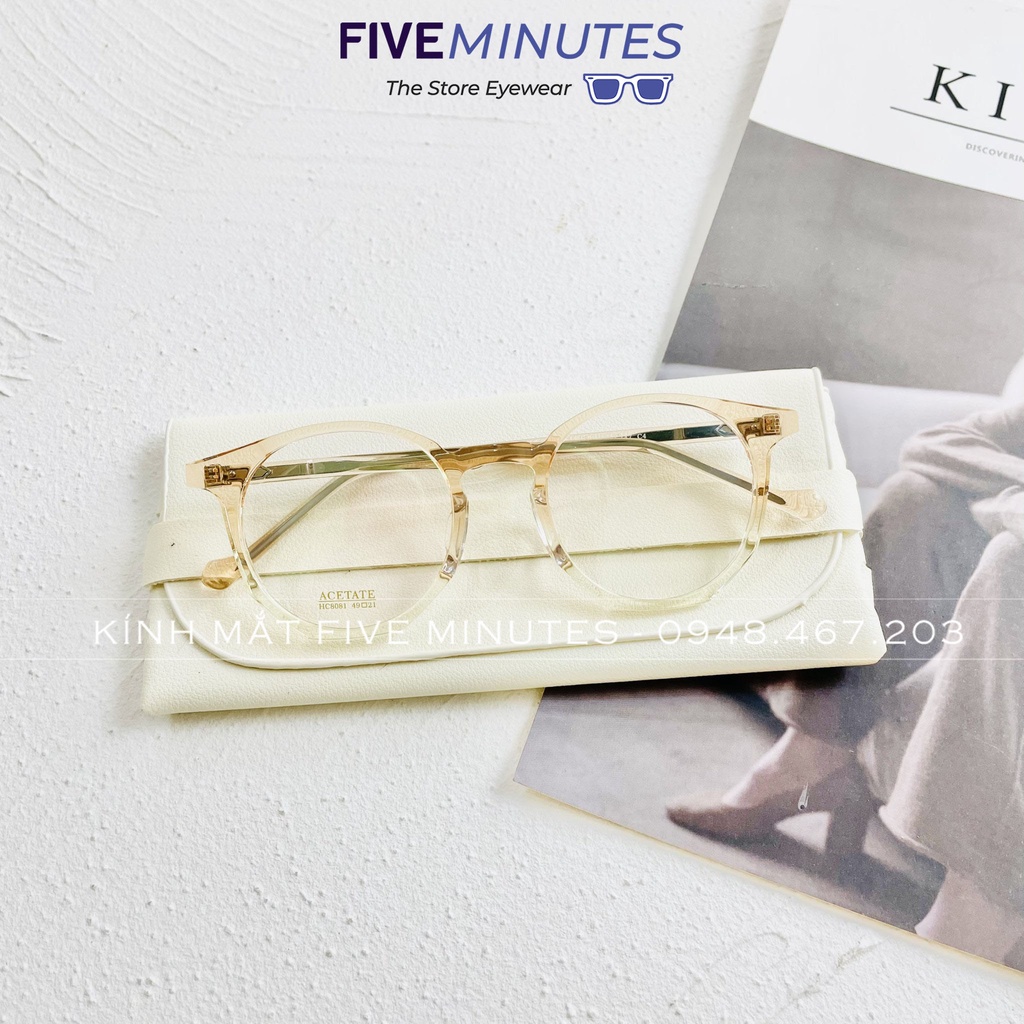Gọng kính nam nữ, form tròn góc cạnh kèm nhựa Acetate cao cấp H8081 Siêu hot 2022