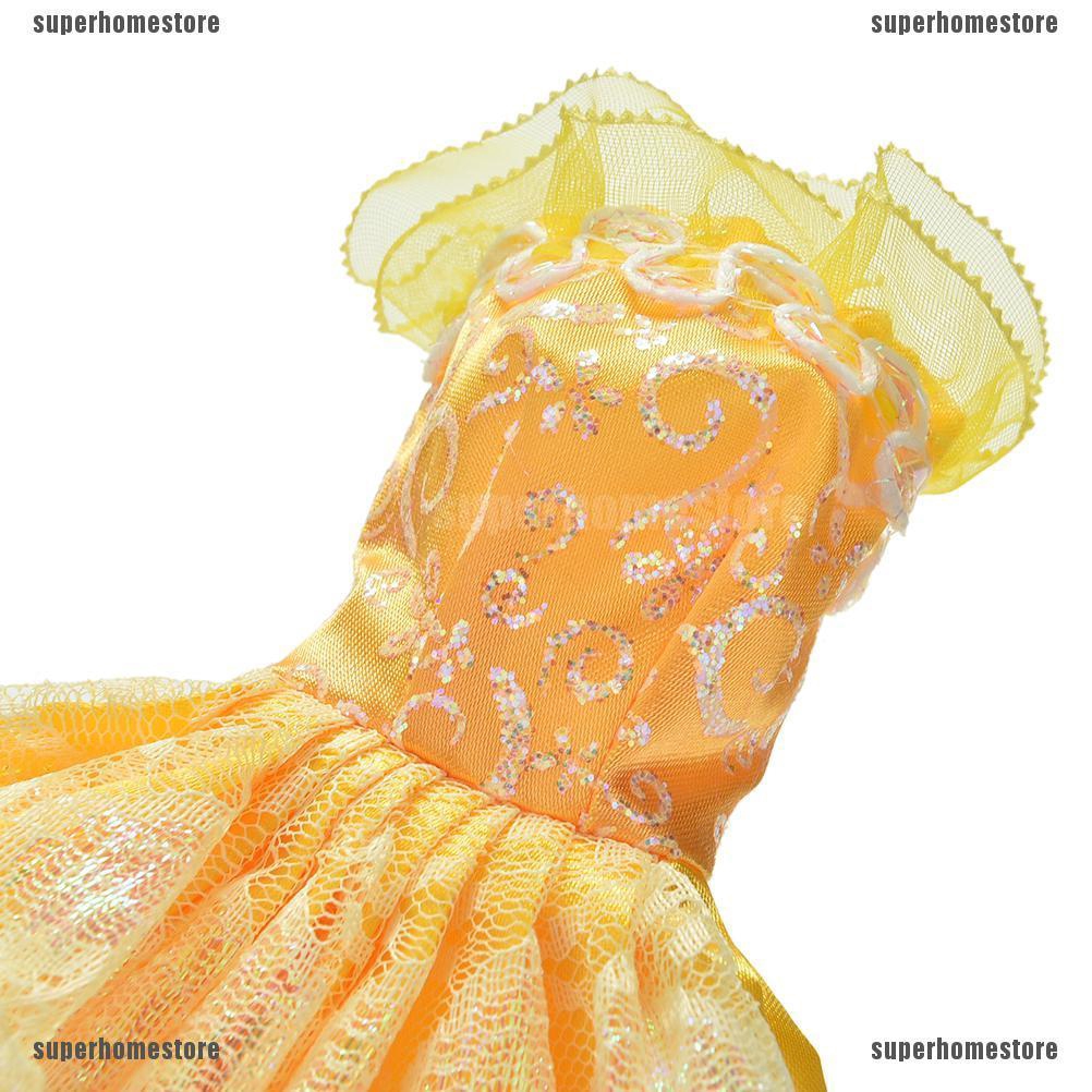 1 Đầm Cưới 4 Lớp Phối Ren Màu Vàng Cho Búp Bê 11 "