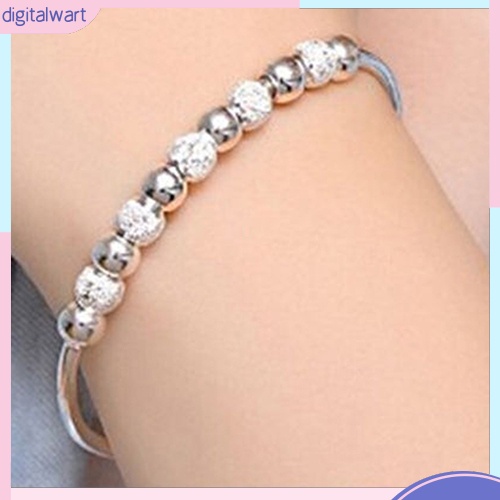 Vòng tay mạ bạc dạng hở thiết kế xỏ 9 hạt châu lấp lánh sang trọng dành cho nữ