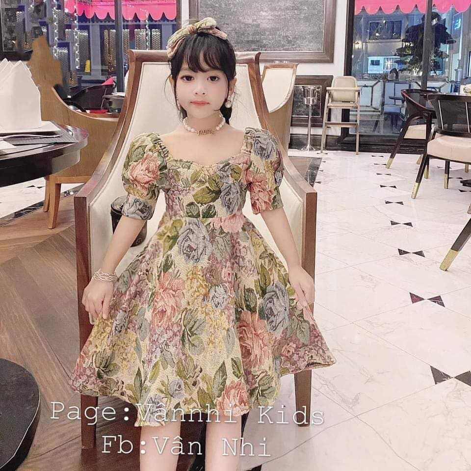 SIZE 8-35kg: Váy Hoa gấm kèm BỜM nơ siêu xinh cho bé gái - VGB