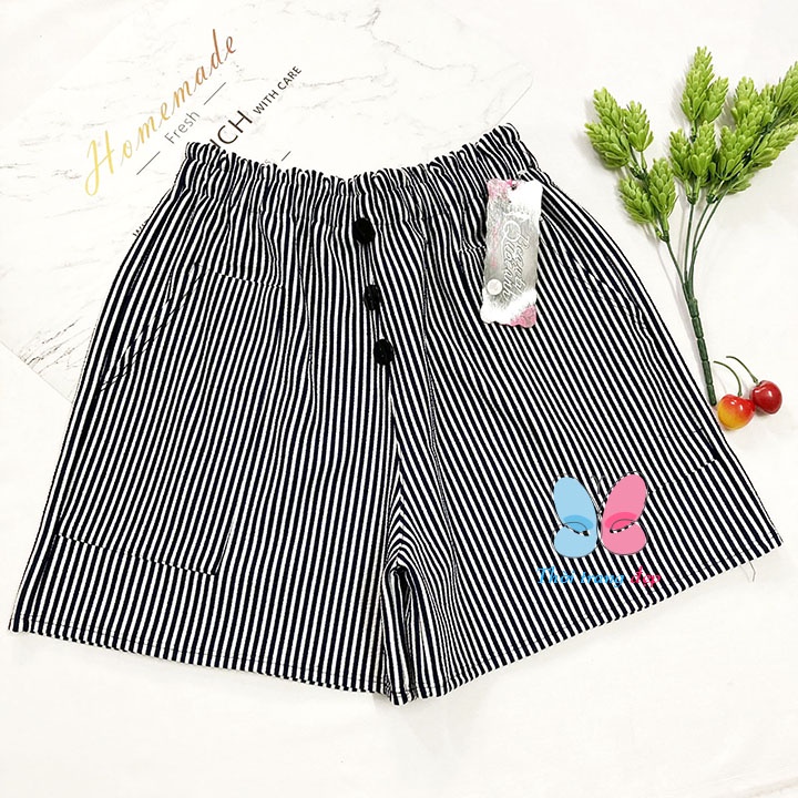 Quần đùi nữ freesize 50-55kg thun xốp sọc dày co giãn mạnh - Quần Sọt Nữ dáng lưng cao - QU68