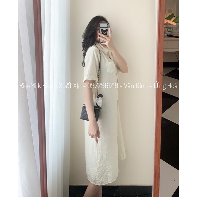 Váy sơ mi dáng xuông kèm đai xuất dư xịn cho nữ