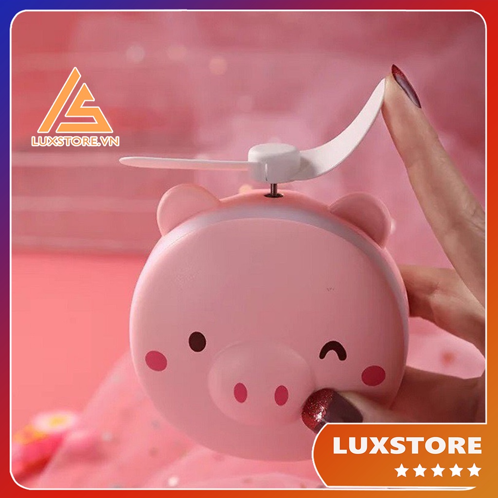 QUẠT MINI HEO HỒNG KIÊM GƯƠNG ĐÈN LED SIÊU XINH – LUXSTORE