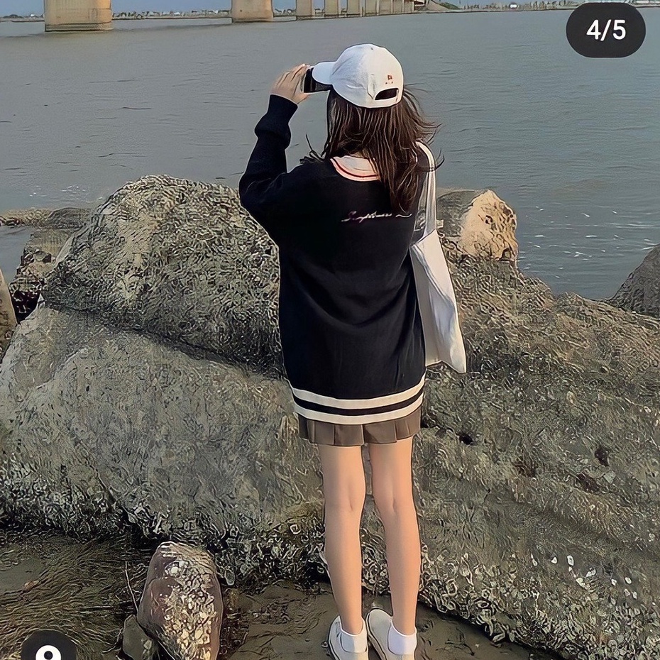 Happy-store ❤️ Cardigan len nữ dài tay dễ thương, áo len hàn quốc in AIS có,túi bo ngực happy store8668