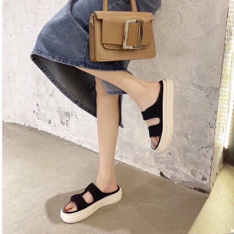 Dép nữ hai quai cavas cao cấp đế 4cm siêu nhẹ chống trượt