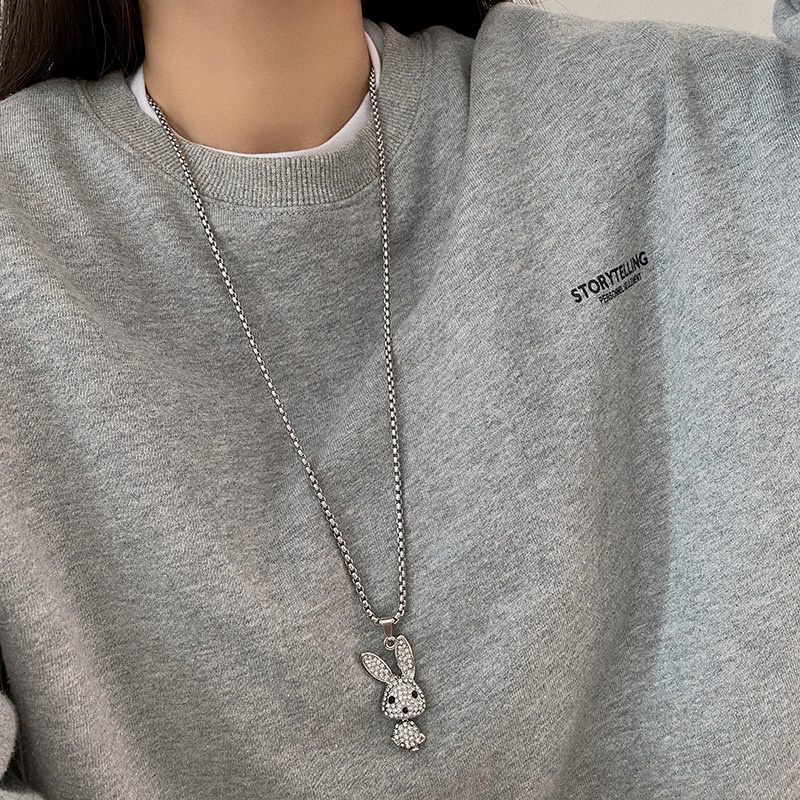 Vòng cổ Dài Mặt Hình Thỏ Dễ Thương Đính Đá Kim Cương Tinh Xảo Đơn Giản Thích Hợp Làm Quà Tặng