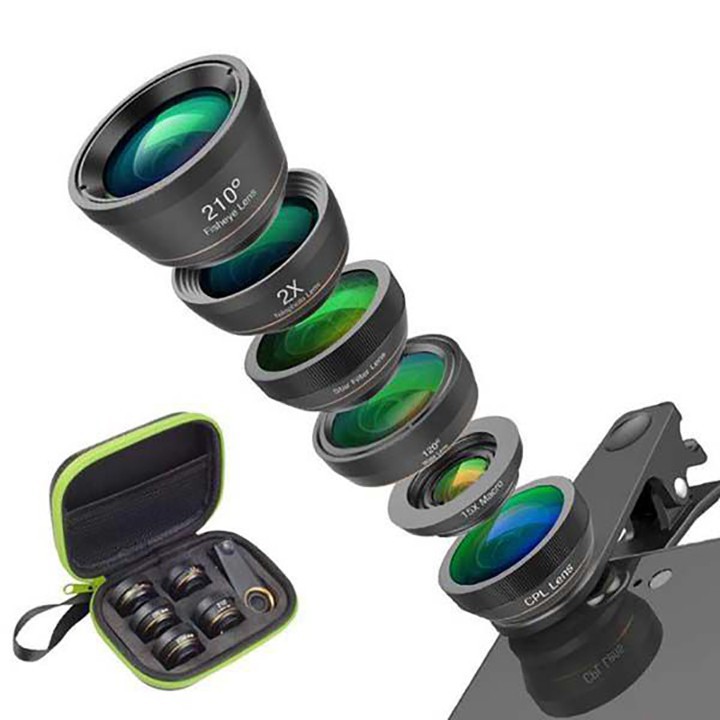 ❣❧┋Bộ ống kính,lens chụp ảnh apexel dành cho điện thoại 6in1góc rộng,mắt cá,macro,phù hợp mọi loại máy