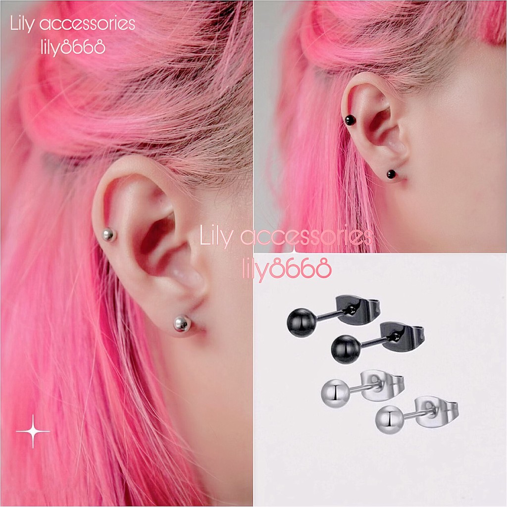 Marbles Earring khuyên tai titan bi tròn không gỉ không đen không dị ứng nam nữ unisex (nút xỏ)