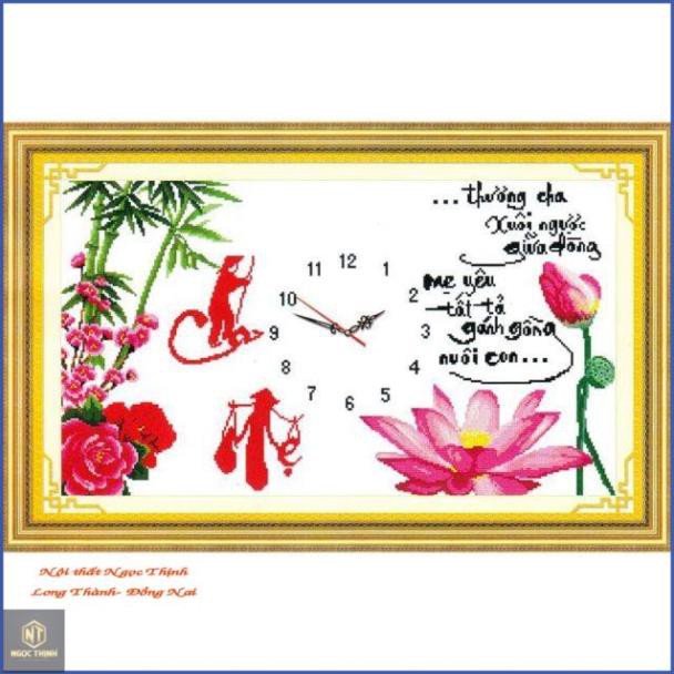 Tranh thêu chữ thập Cha Mẹ Đồng Hồ 222884_73*45cm