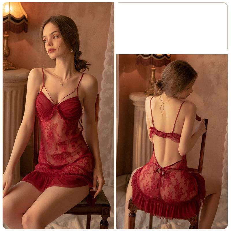 Bộ Đồ Ngủ Hai Dây Phối Ren Lưới Xuyên Thấu Gợi Cảm Cho Nữ