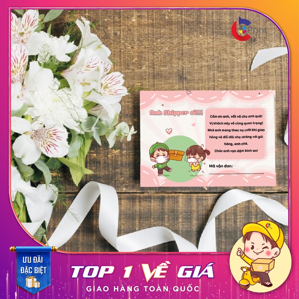 Tem Nhãn Dán Cám Ơn Anh Shipper Có Ô Ghi Vận Đơn Và Keo Dính - Size 10x6cm Cán Màn Bóng Chống Nước