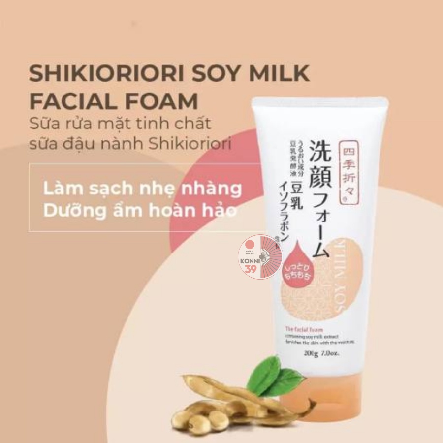 Sữa rửa mặt đậu nành Kumano Soymilk Shikiori dưỡng ẩm làm mềm da thu nhỏ lỗ chân lông 200g - Konni39