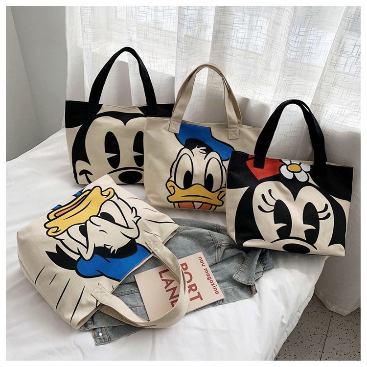 DISNEY Donald Duck Túi vải Cỡ Lớn In Họa Tiết Chuột Mickey / Vịt Donald Thời Trang Cho Nữ