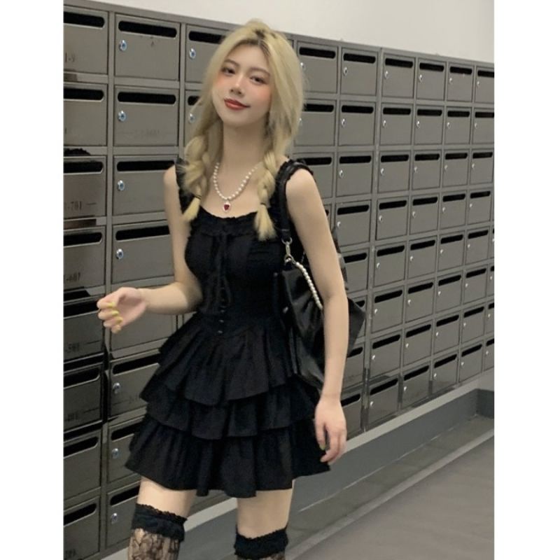 Đầm Hai Dây Màu Đen Kiểu Pháp Thời Trang Mùa Hè 2022 Cho Nữ