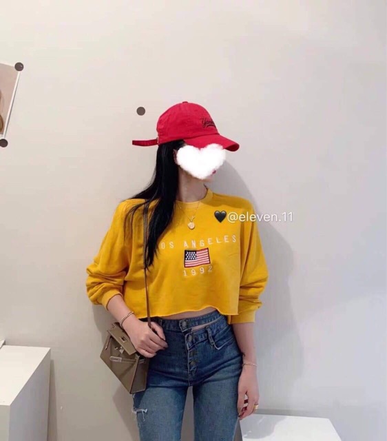 Áo croptop cờ Mỹ Los Angeles dài tay DTR0919