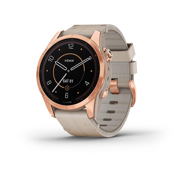 Đồng hồ thông minh Garmin Fenix 7S - Sapphire Solar, Rose Gold Ti with Limestone Leather Band