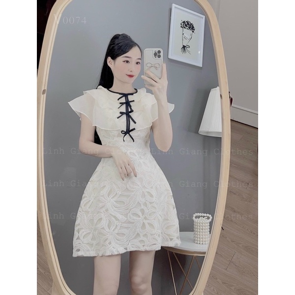 Đầm ren thiết kế nơ ngực hai lớp siêu xinh, Váy dự tiệc ren cao cấp