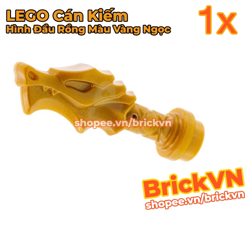 Phụ Kiện LEGO Chuôi Dao / Cán Kiếm Hình Đầu Rồng Màu Vàng Ngọc ID 36017