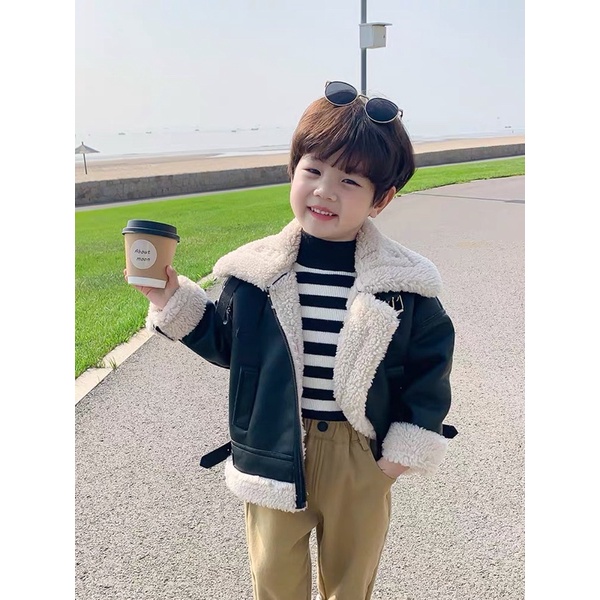 Áo khoác da cho bé lót lông cừu Hàn quốc size 10-32kg tiemnhazam