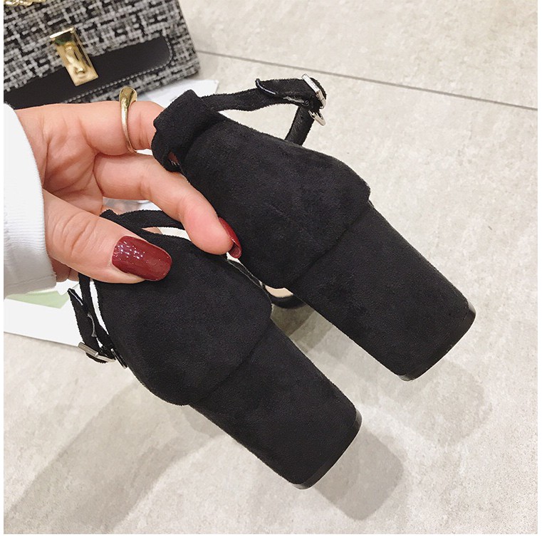 Dép cao gót 7cm gót vuông da lộn. Giày sandal cao got 7cm siêu xịn.
