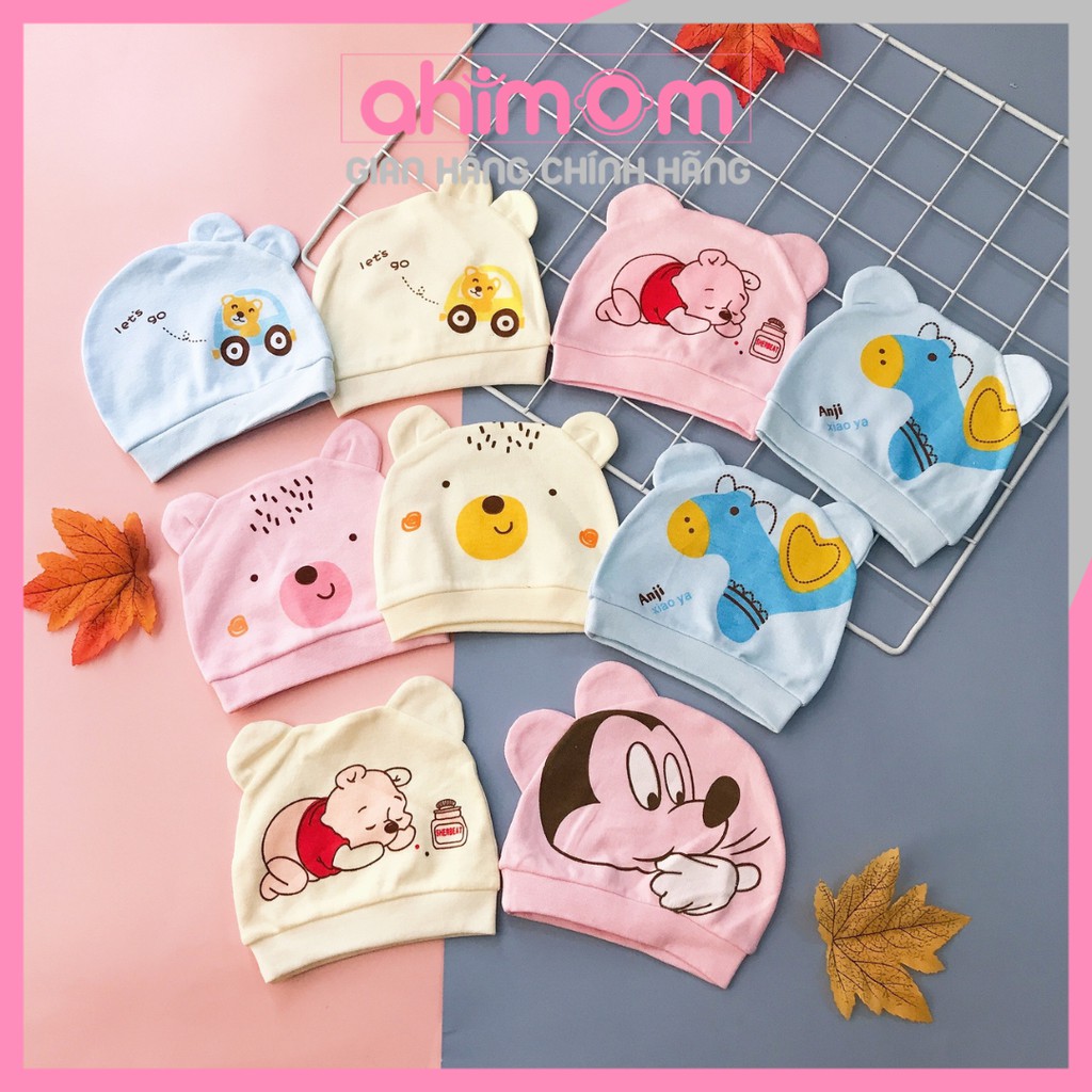 Mũ sơ sinh - nón cho bé sơ sinh che thóp bảo vệ đầu hàng cotton cao cấp xuất dư - Ahimom