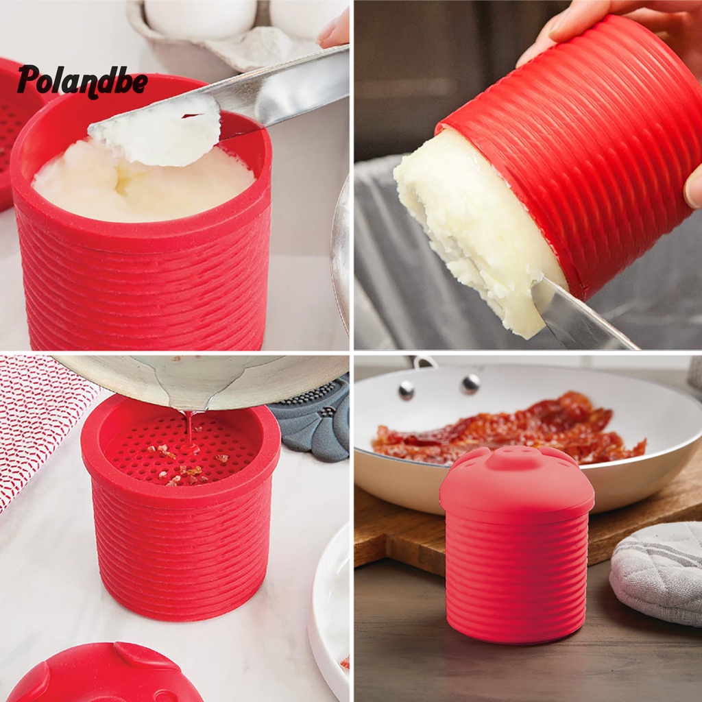 pe Cute Silicone Piggy Bacon Grease Can Kitchen Tool with Strainer Dust-Proof Lid