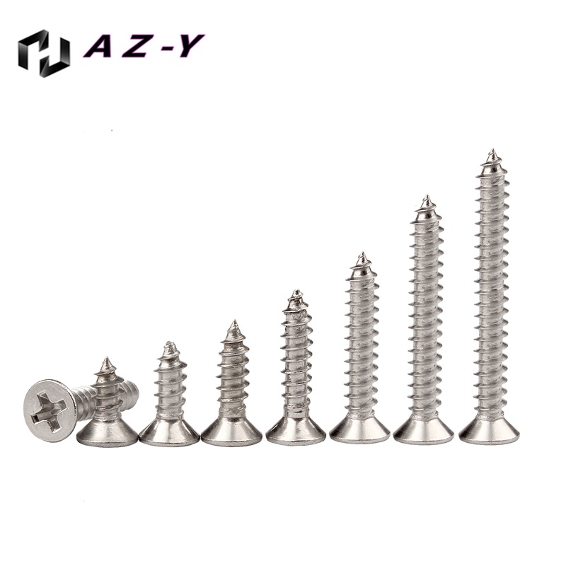 Set 200 Ốc Vít Đầu Dẹt Chữ Thập Bằng Thép Không Gỉ M3 / M3.5 / M4 304 Tự Cắt Gỗ
