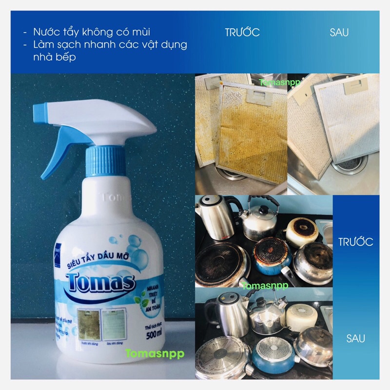 Shop duy nhất của TOMASNPP 👆Tẩy rửa hút mùi, xoong nồi, vách kính bàn bếp- Siêu tẩy dầu mỡ TOMAS chai 500ml
