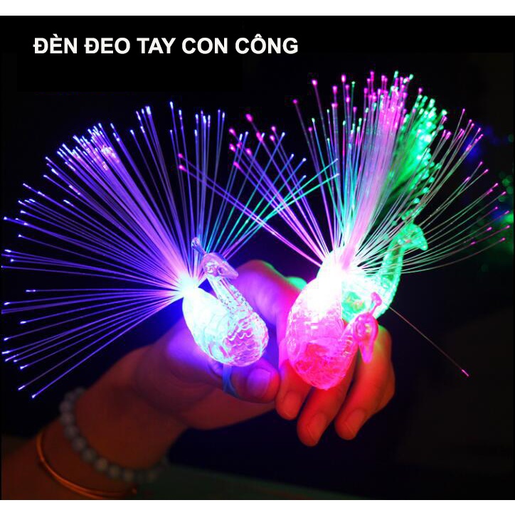 Đèn led đeo ngón tay hình chim công đa sắc màu độc đáo
