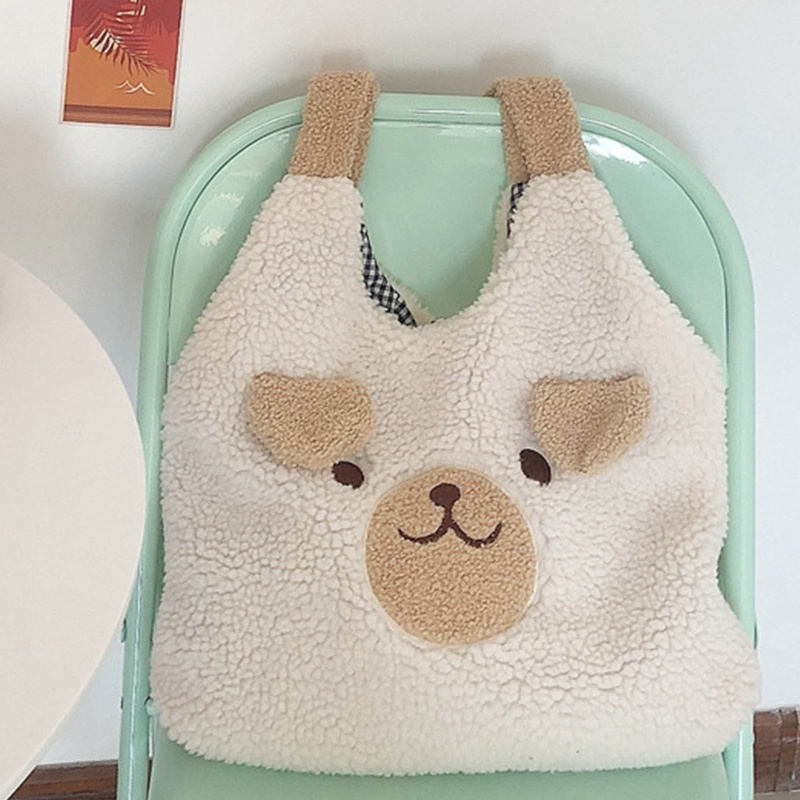 Túi Tote Đeo Vai / Xách Tay Bằng Vải Bông Kích Thước Lớn In Họa Tiết Gấu Hoạt Hình Dễ Thương Cho Nữ