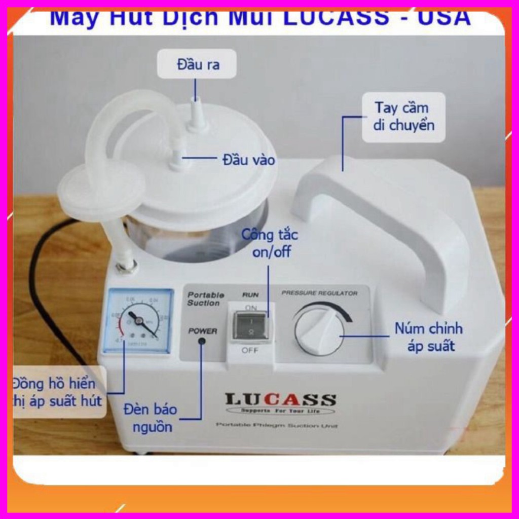 [100%  Hài Lòng] Máy Hút Mũi, Hút Dịch, Hút Đờm LUCASS SS-6A [CHÍNH HÃNG BH 24 THÁNG] Tặng Kèm 2 Đầu Hút Dịch