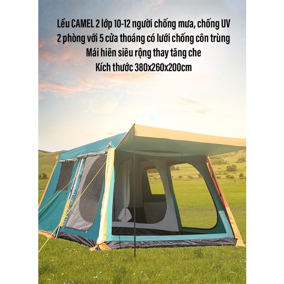 Lều cắm trại tự bung 2 phòng, 2 lớp, chống mưa cao cấp Camel