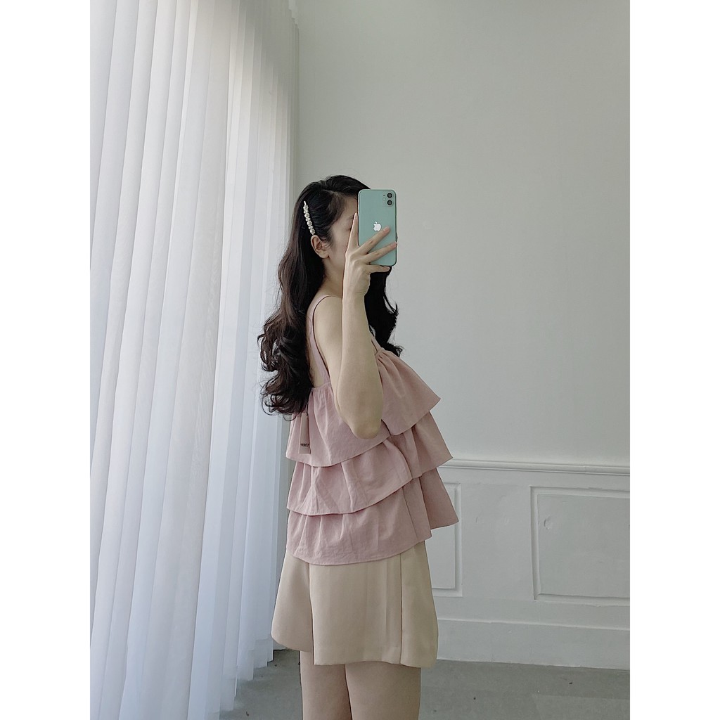 YU CHERRY | Áo hai dây nữ, ba tầng Linen Layer Cami Top YA367