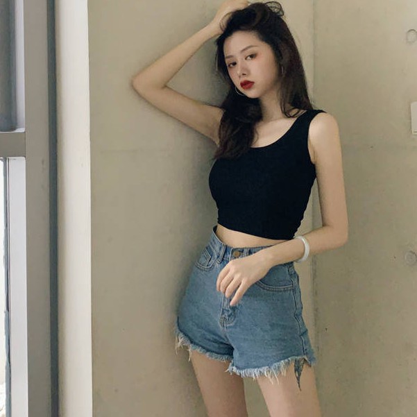 WANGJIAOZHAN Áo crop top không tay dáng ôm gợi cảm dành cho nữ
