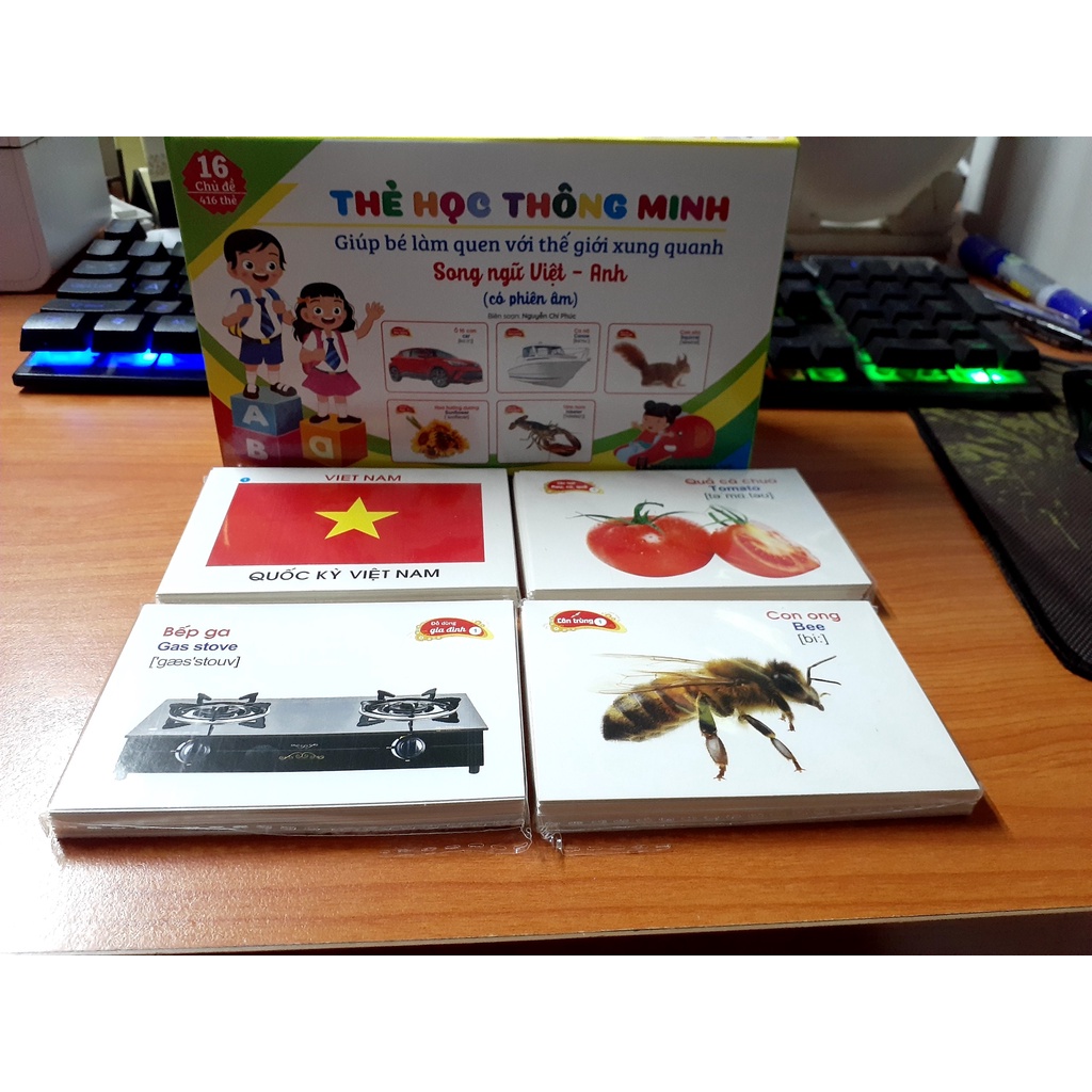 Bộ Thẻ Học Song Ngữ Thông Minh 16 Chủ Đề, 416 Thẻ Cho Bé