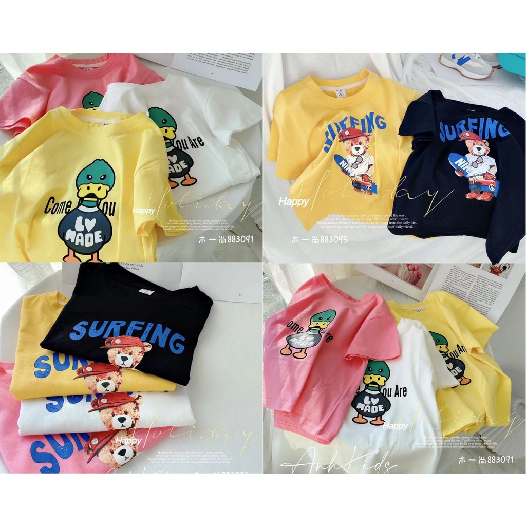 ÁO COTTON NHIỀU HÌNH CHO BÉ TRAI,BÉ GÁI (8KG-18kg),THÔNG THOÁNG HÚT ẨM,COTTON CHUẨN