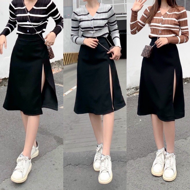 Chân váy xuông chữ A midi xẻ tà ulzzang